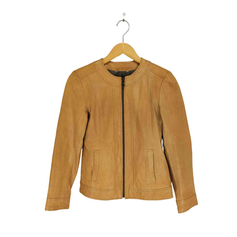 バナナリパブリック BANANA REPUBLIC lamb leather ラムレザーノーカラージャケット レディース XS