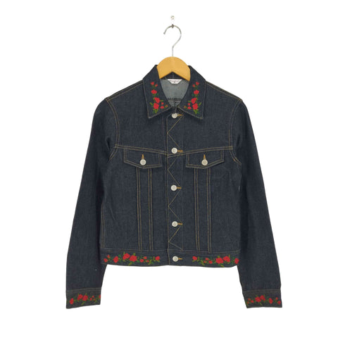 バラ刺繍デニムトラッカージャケット Y2K レディース M