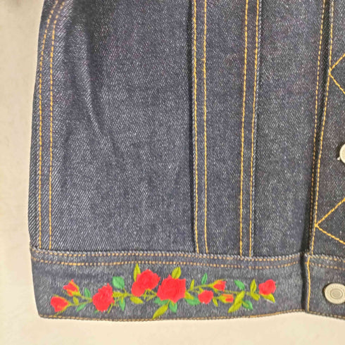 バラ刺繍デニムトラッカージャケット Y2K レディース M