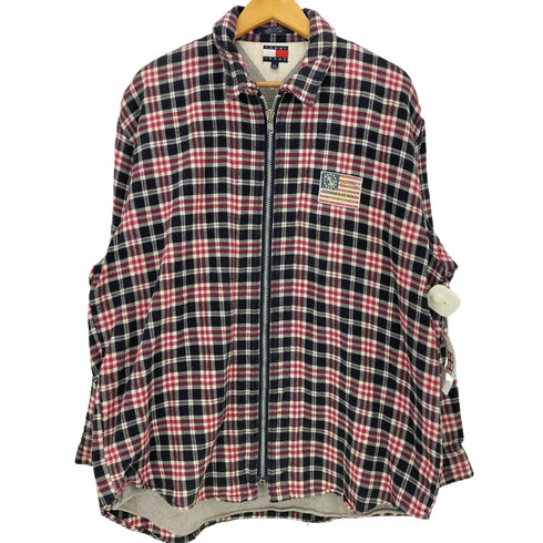 トミージーンズ tommy jeans 90s チェック ボックスロゴ刺繍 ジップアップジャケット メンズ import:XL