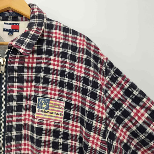 トミージーンズ tommy jeans 90s チェック ボックスロゴ刺繍 ジップアップジャケット メンズ import:XL