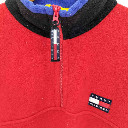 トミージーンズ tommy jeans 90s ボックスロゴ刺繍 ハーフジップ フリースジャケット プルオーバー メンズ import:XL