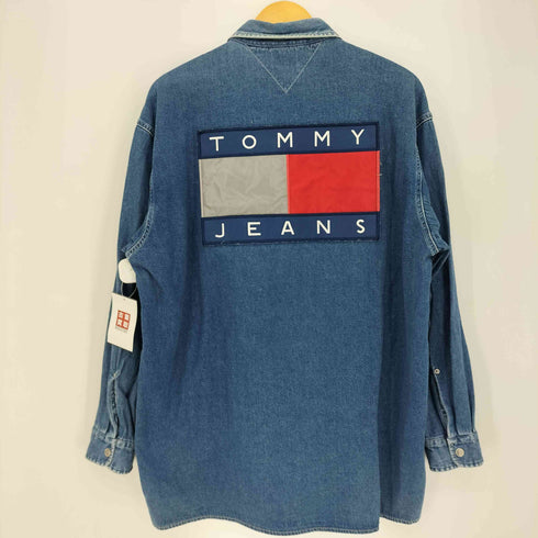 トミージーンズ tommy jeans 90s バックロゴワッペン ダブルポケット デニムシャツ メンズ import:L