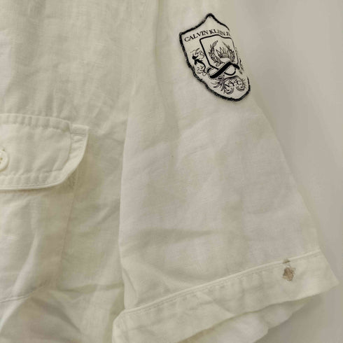 カルバンクラインジーンズ Calvin Klein Jeans リネン100 袖エンブレムワッペン ダブルジップ 半袖 シャツ メンズ import:XL