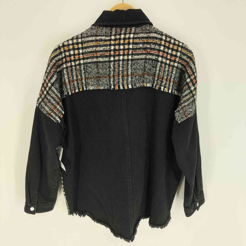 ザラ ZARA ニット切り替え 裾フリンジ デニム ジャケット レディース import:M