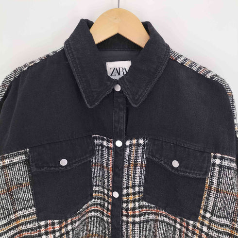 ザラ ZARA ニット切り替え 裾フリンジ デニム ジャケット レディース import:M