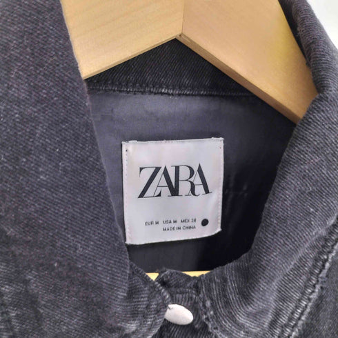 ザラ ZARA ニット切り替え 裾フリンジ デニム ジャケット レディース import:M