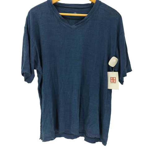 フォーティーファイブアールピーエム 45rpm & S/S 藍染 インディゴ 麻 リネン 100% Vネック Tシャツ メンズ 3