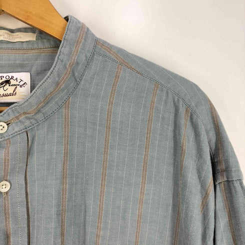 CORPORATE カナダ製 スタンドカラー ストライプ シャツ メンズ import:XXL