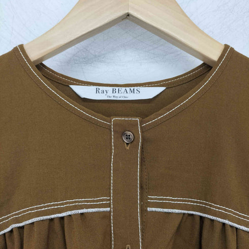 レイビームス Ray BEAMS 配色 ステッチ ギャザー ワンピース レディース