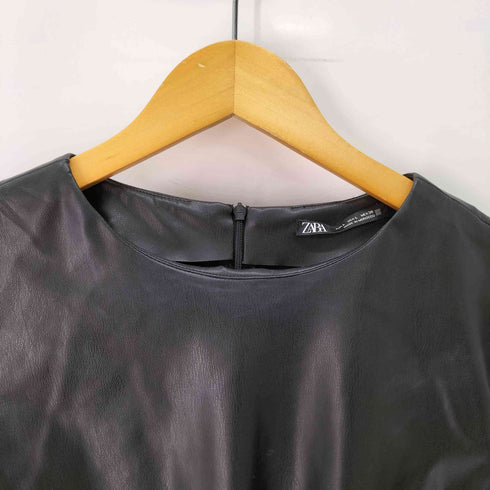 ザラ ZARA フェイクレザー プリーツスカート ドッキング ワンピース ベルト付 レディース import:L