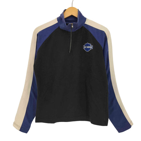 ハーレーダビッドソン HARLEY-DAVIDSON 90s ロゴ刺繍 ハーフジップ ラグランスリーブ カットソー レディース import:M