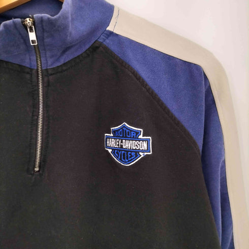 ハーレーダビッドソン HARLEY-DAVIDSON 90s ロゴ刺繍 ハーフジップ ラグランスリーブ カットソー レディース import:M