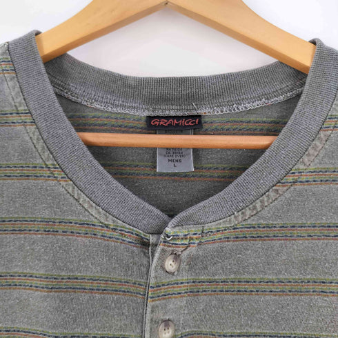 グラミチ GRAMICCI 90S USA製 ボーダー ヘンリーネック Tシャツ メンズ import:L