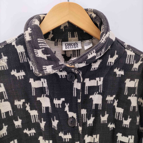 CHICO'S DESIGN アニマル 総柄 コットン シャツ ジャケット レディース 2