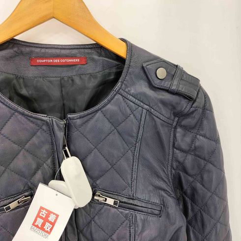 コントワーデコトニエ COMPTOIR DES COTONNIERS ラムレザー フロントジップ シングス ライダースジャケット レディース S