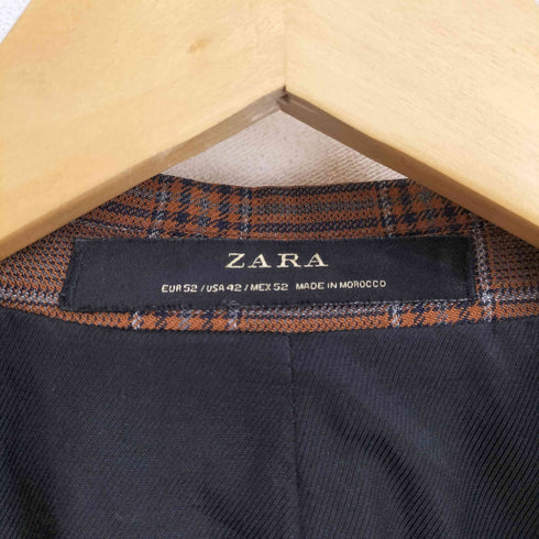 ザラ ZARA チェック 2B ダブルブレスト テーラードジャケット メンズ