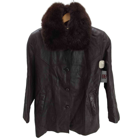 LAMB LEATHER & Real Fur Balmacaan Long Coat 羊革 ラムレザー 襟リアルファー バルマカーン ステンカラー ロング コート レディース 77