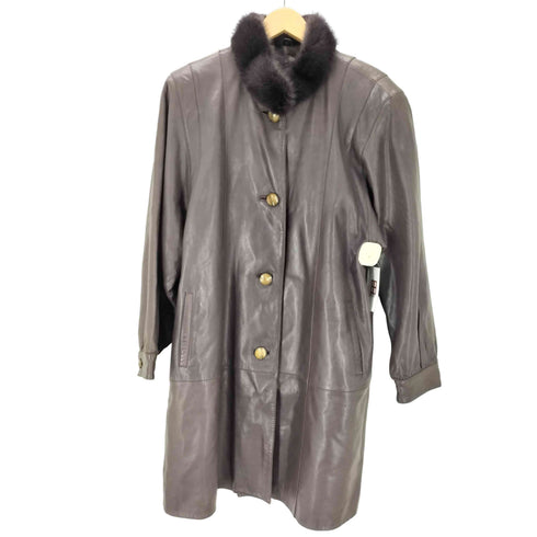 LAMB LEATHER & Real Fur Balmacaan Long Coat 羊革 ラムレザー 襟リアルファー バルマカーン ステンカラー ロング コート レディース import:L