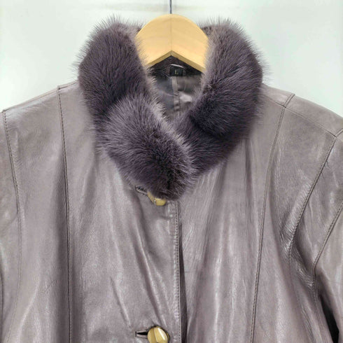 LAMB LEATHER & Real Fur Balmacaan Long Coat 羊革 ラムレザー 襟リアルファー バルマカーン ステンカラー ロング コート レディース import:L