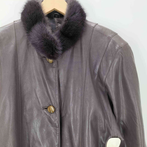 LAMB LEATHER & Real Fur Balmacaan Long Coat 羊革 ラムレザー 襟リアルファー バルマカーン ステンカラー ロング コート レディース import:L