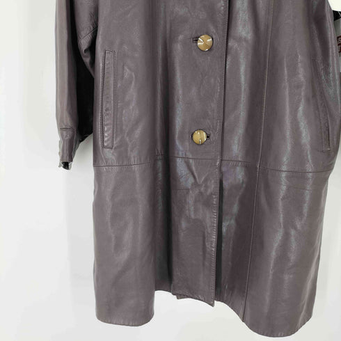 LAMB LEATHER & Real Fur Balmacaan Long Coat 羊革 ラムレザー 襟リアルファー バルマカーン ステンカラー ロング コート レディース import:L