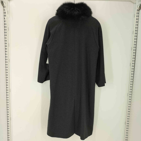 ピュア カシミヤ pure cashmere PURE CASHMERE 100% & Real Fur Balmacaan Coat ピュア カシミア 100% 襟リアルファー バルマカーン ステンカラー ロング コート 比翼 レディース 11