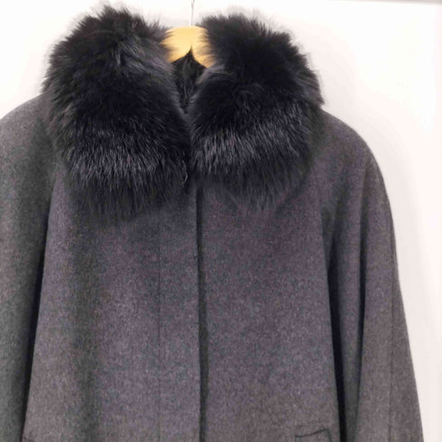 ピュア カシミヤ pure cashmere PURE CASHMERE 100% & Real Fur Balmacaan Coat ピュア カシミア 100% 襟リアルファー バルマカーン ステンカラー ロング コート 比翼 レディース 11
