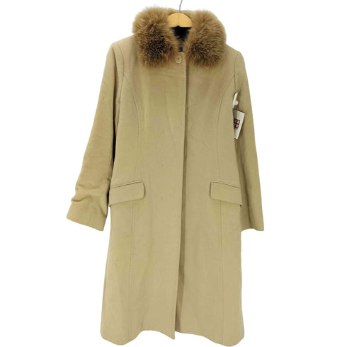 カシミヤ CASHMERE CASHMERE 100% & Real Fur Balmacaan Coat カシミア 100% 襟 フォックス リアルファー バルマカーン ステンカラー ロング コート 比翼 レディース import:M