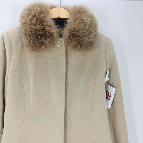 カシミヤ CASHMERE CASHMERE 100% & Real Fur Balmacaan Coat カシミア 100% 襟 フォックス リアルファー バルマカーン ステンカラー ロング コート 比翼 レディース import:M