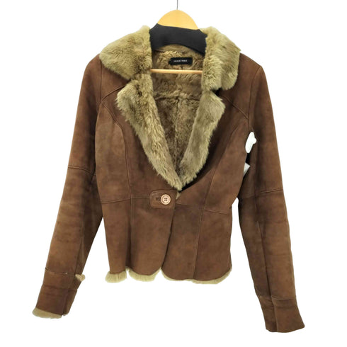 Real Fur 100%& Real Leather Mouton Jacket リアルファー & 本革 リアルレザー ムートン ジャケット ブルゾン レディース import:M