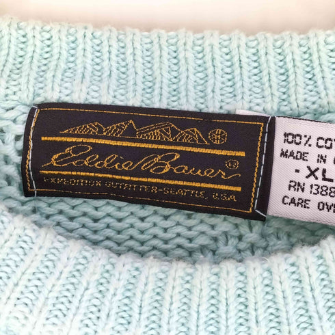 エディーバウアー Eddie Bauer 70-80S USA製 コットン ケーブル編みニット メンズ import:XL
