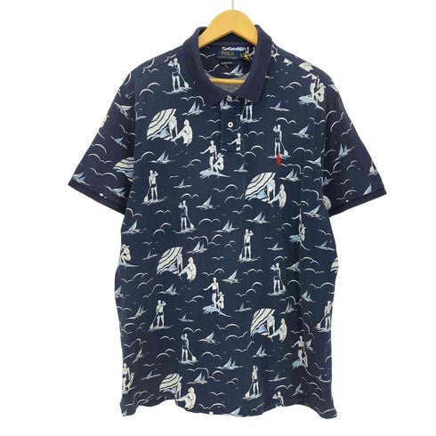 ポロラルフローレン POLO RALPH LAUREN CUSTOM SLIM FIT Swimmer Mesh Polo Shirt ポニー刺繍 スイマープリント ポロシャツ アロハポロ メンズ import:XXL