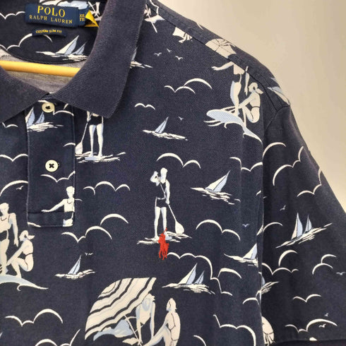 ポロラルフローレン POLO RALPH LAUREN CUSTOM SLIM FIT Swimmer Mesh Polo Shirt ポニー刺繍 スイマープリント ポロシャツ アロハポロ メンズ import:XXL