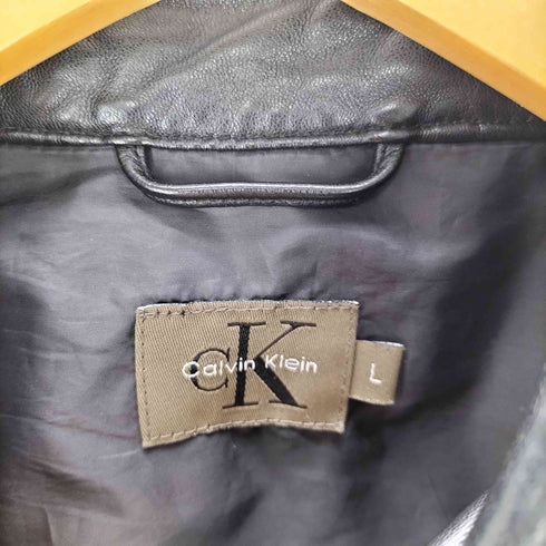 カルバンクライン CALVIN KLEIN L/S 羊革 ラムレザー シャツ ジャケット 襟芯 メンズ import:L