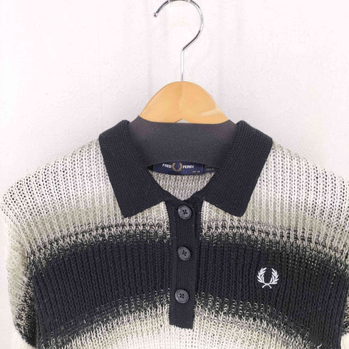 フレッドペリー FRED PERRY Striped Open-Knit Shirt レディース UK10