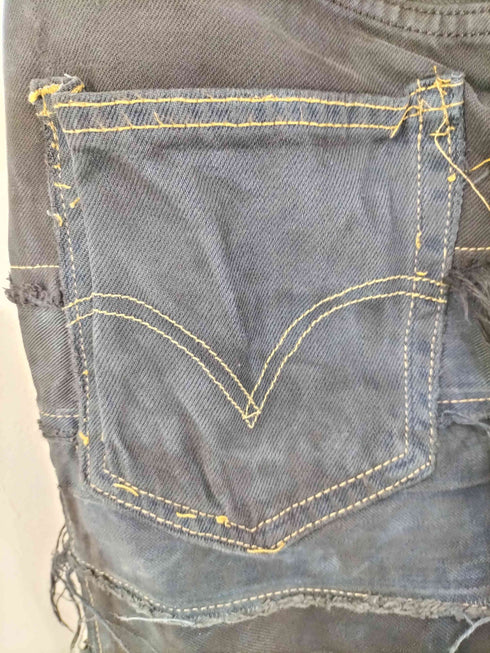 ブラックデニム パッチワーク リメイク パンツ メンズ