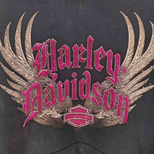 ハーレーダビッドソン HARLEY-DAVIDSON ビーズ装飾 プリント スウェット パーカー レディース import:M