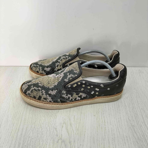 メゾンマルジェラ Maison Margiela 刺繍 レザー切替 スリッポンシューズ メンズ 40