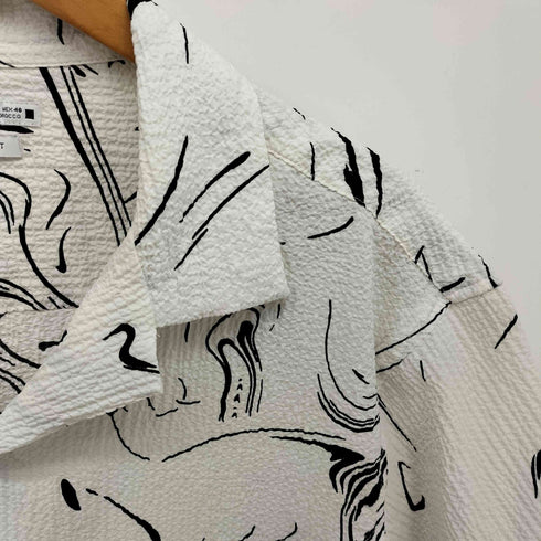 ザラ ZARA REGULAR FIT 総柄 オープンカラー S/S シアサッカー シャツ メンズ import:M