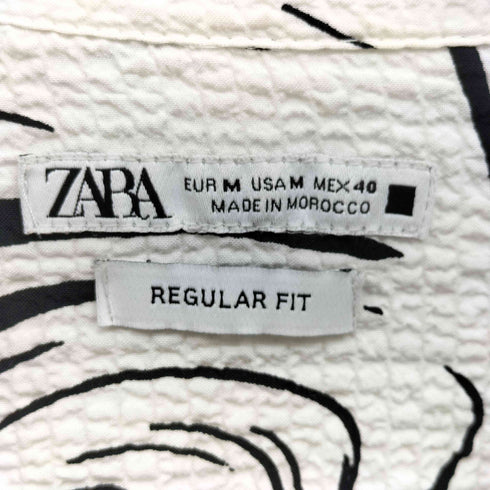 ザラ ZARA REGULAR FIT 総柄 オープンカラー S/S シアサッカー シャツ メンズ import:M