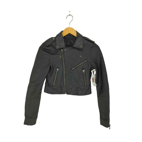 pig leather ピッグレザースタッズ付ダブルライダースジャケット レディース S