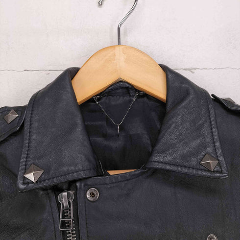 pig leather ピッグレザースタッズ付ダブルライダースジャケット レディース S