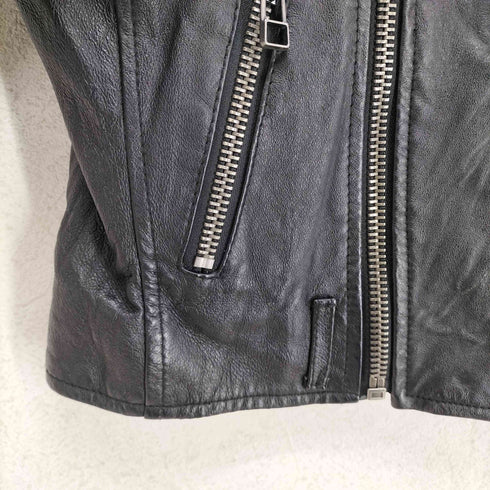 pig leather ピッグレザースタッズ付ダブルライダースジャケット レディース S