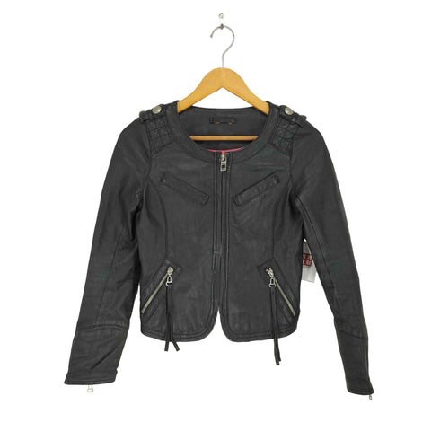 ロイヤルパーティー ROYAL PARTY lamb leather ラムレザーダブルジップノーカラージャケット レディース 36