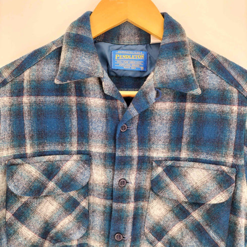 ペンドルトン PENDLETON 90S USA製 マドラスチェック フラップポケット 開襟 オープンカラー オンブレ ウール L/S ネルシャツ メンズ import:S