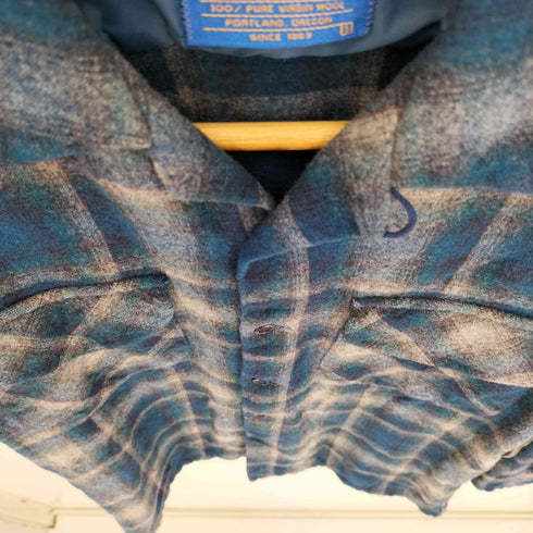 ペンドルトン PENDLETON 90S USA製 マドラスチェック フラップポケット 開襟 オープンカラー オンブレ ウール L/S ネルシャツ メンズ import:S