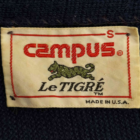 キャンパス CAMPUS Le TIGER 80s USA製 アクリル Vネックカーディガン リブ長 メンズ import:S