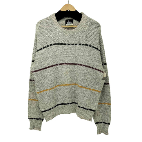 ウールリッチ WOOLRICH 80s USA製 織柄 ボーダー コットンナイロン ニット メンズ import:L