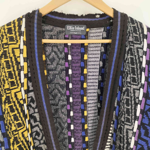 Ellis Island USA製 クレイジーパターン ステッチデザイン 3D ニット カーディガン レディース import:M